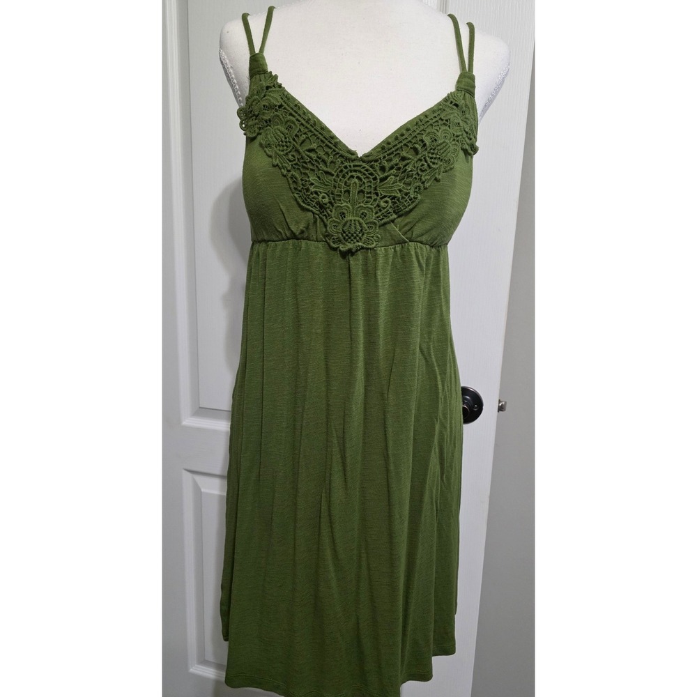 Apt. 9 Women M Green Crochet Empire Waist Rayon Slub Knit Sundress Sleeveless